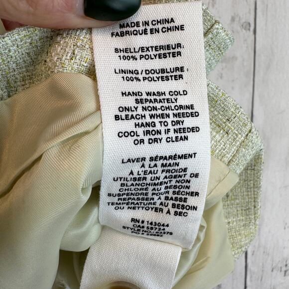 Avec Les Filles Green Textured Tweed Suit Vest Fringe Pockets V-Neck Size Small - Picture 6 of 13